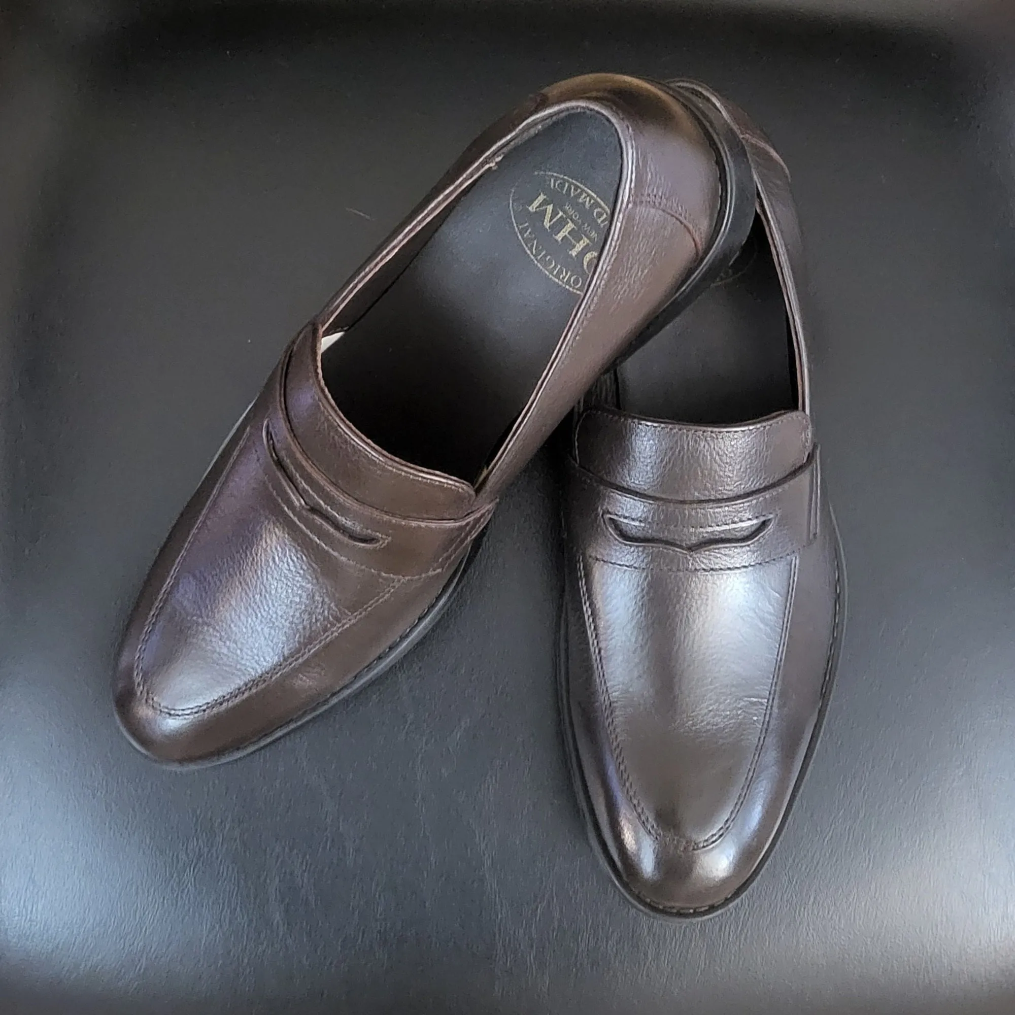 OHM New York Ultra Soft Grained Italian Penny Loafer Leather Shoes Coco Color