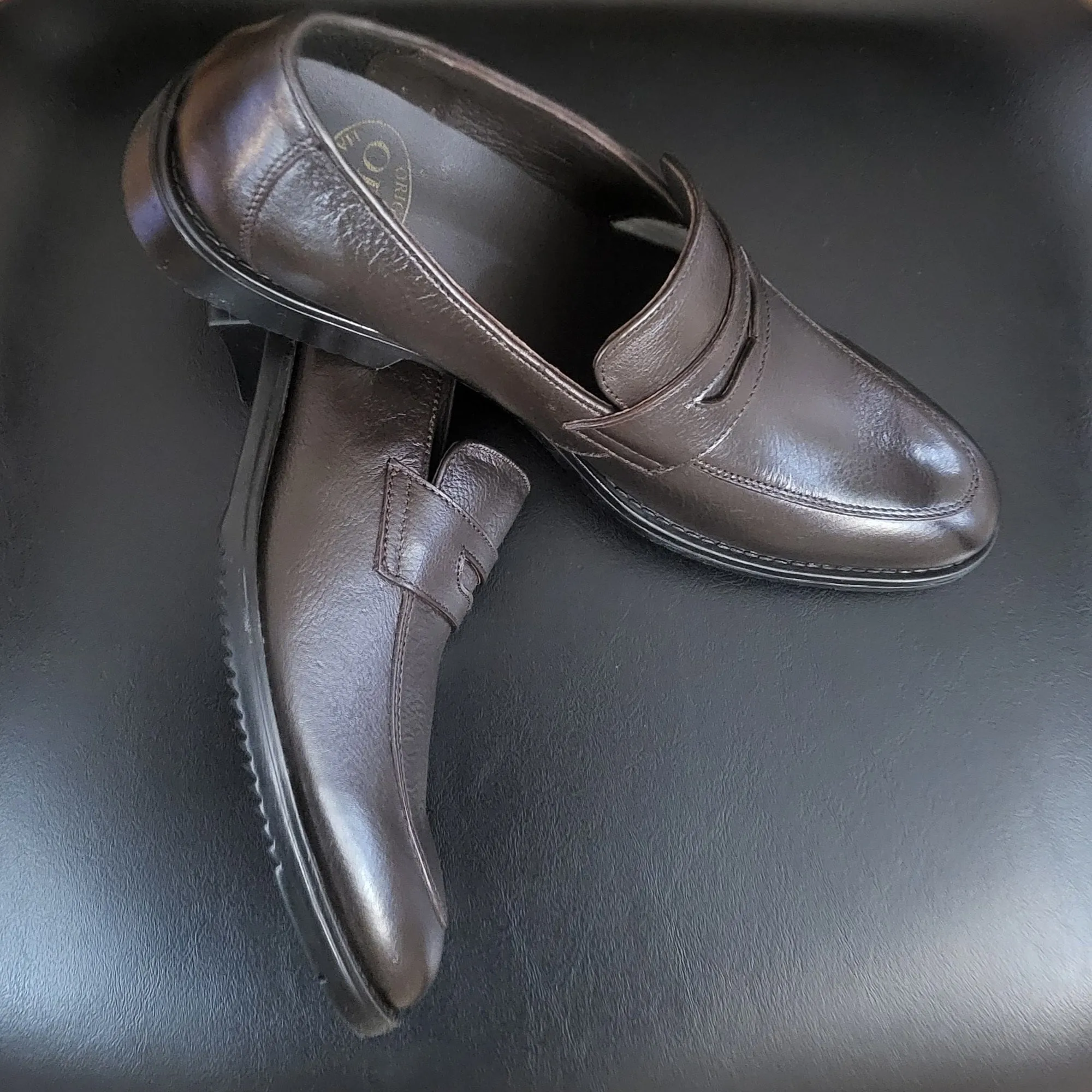 OHM New York Ultra Soft Grained Italian Penny Loafer Leather Shoes Coco Color