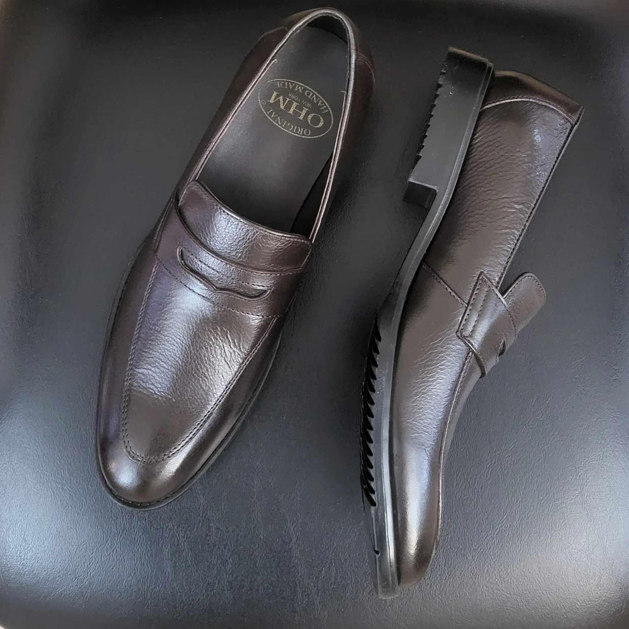 OHM New York Ultra Soft Grained Italian Penny Loafer Leather Shoes Coco Color