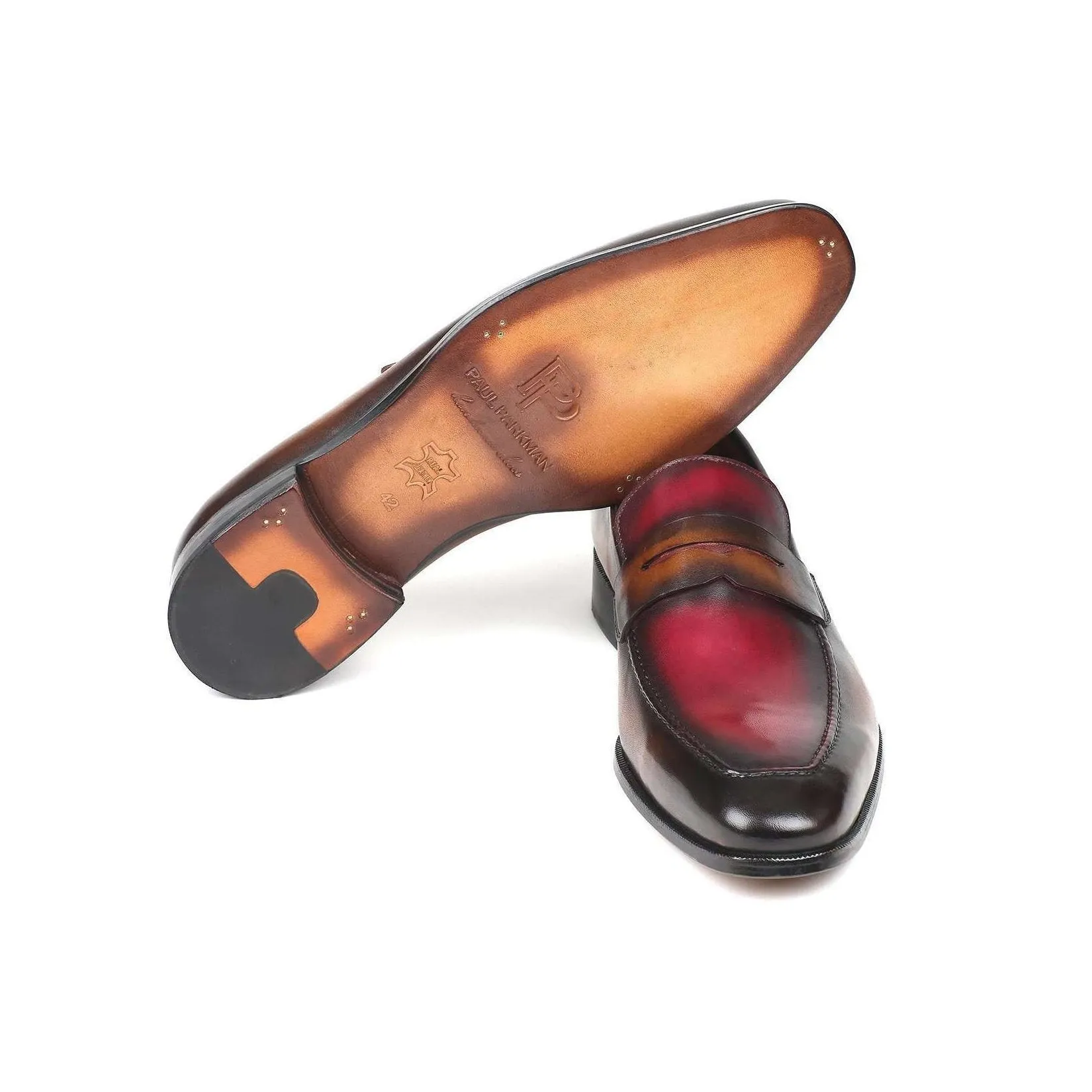 Paul Parkman Handmade Designer Shoes Brown & Bordeaux Dual Tone Loafers (PM5860)