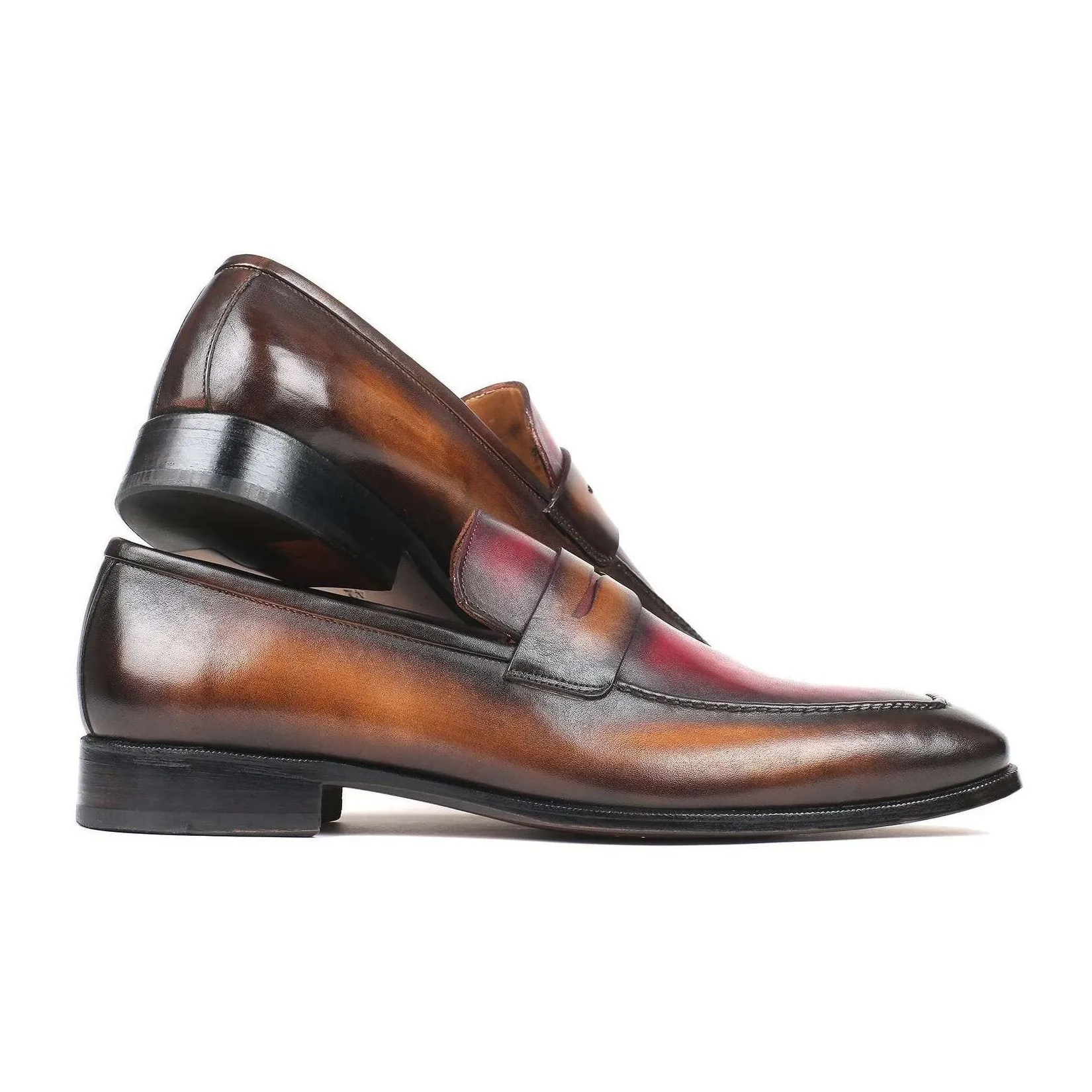 Paul Parkman Handmade Designer Shoes Brown & Bordeaux Dual Tone Loafers (PM5860)