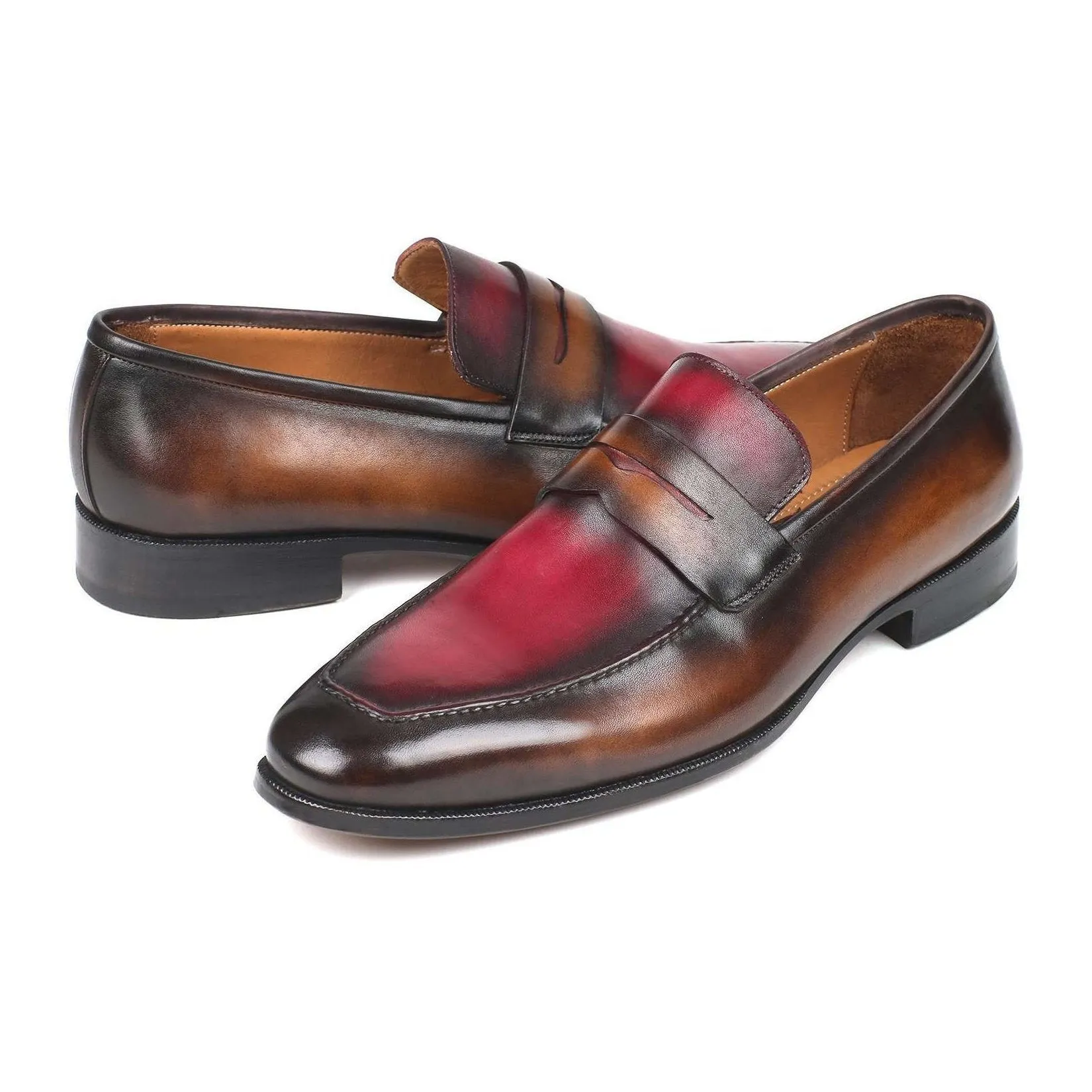 Paul Parkman Handmade Designer Shoes Brown & Bordeaux Dual Tone Loafers (PM5860)