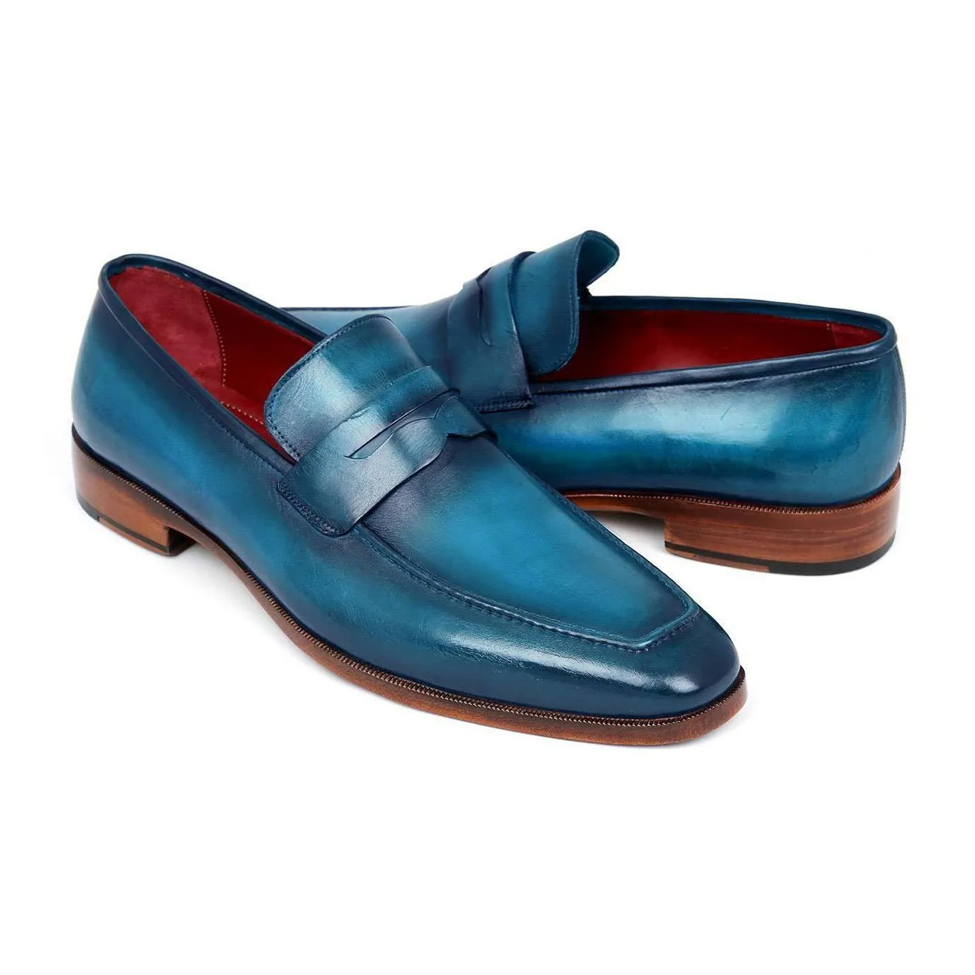 Paul Parkman Handmade Designer Shoes Men's Penny Loafers Blue & Turquoise Calf-skin Leather Loafers (PM5653)