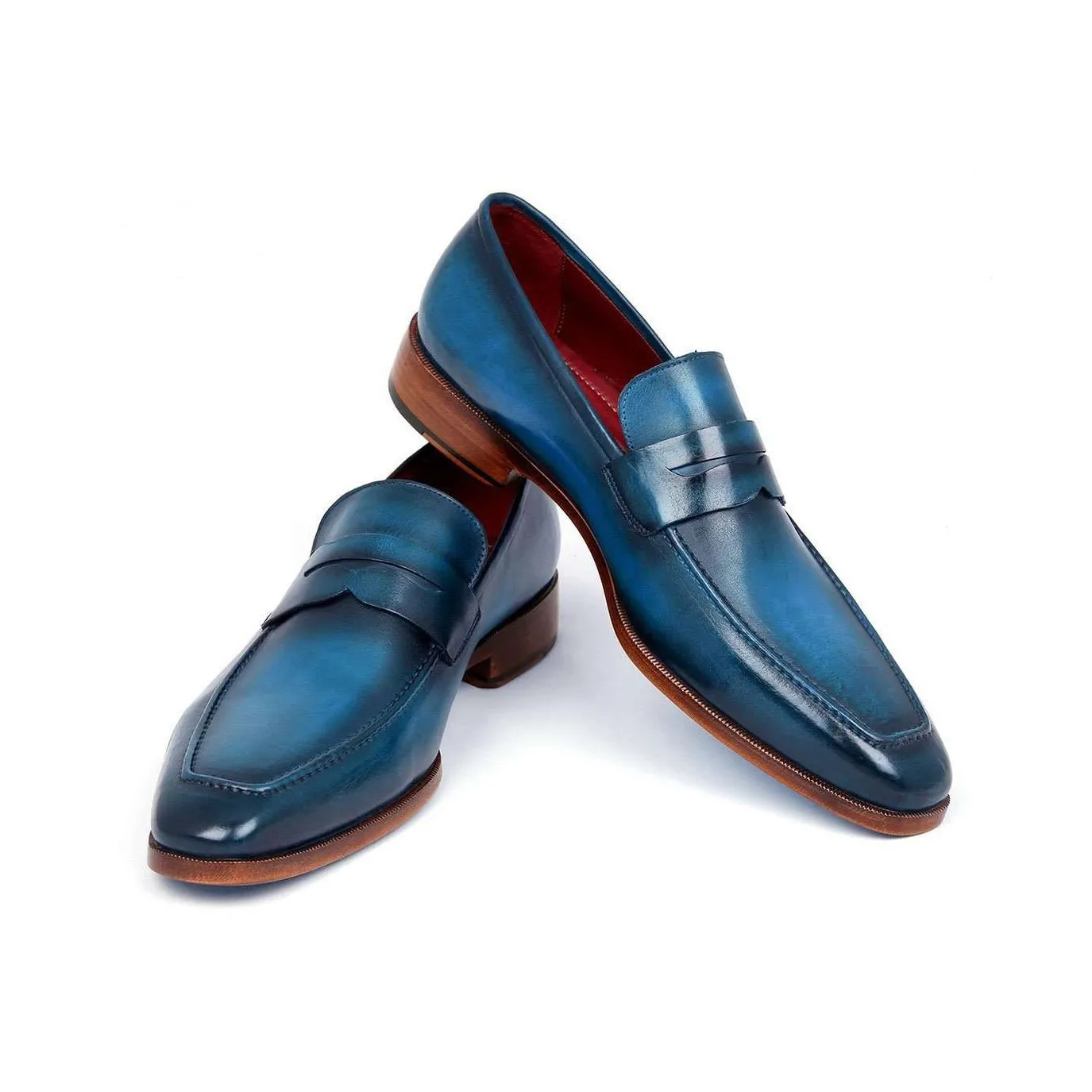 Paul Parkman Handmade Designer Shoes Men's Penny Loafers Blue & Turquoise Calf-skin Leather Loafers (PM5653)