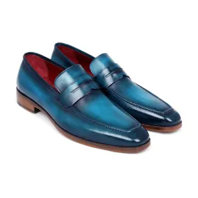 Paul Parkman Handmade Designer Shoes Men's Penny Loafers Blue & Turquoise Calf-skin Leather Loafers (PM5653)