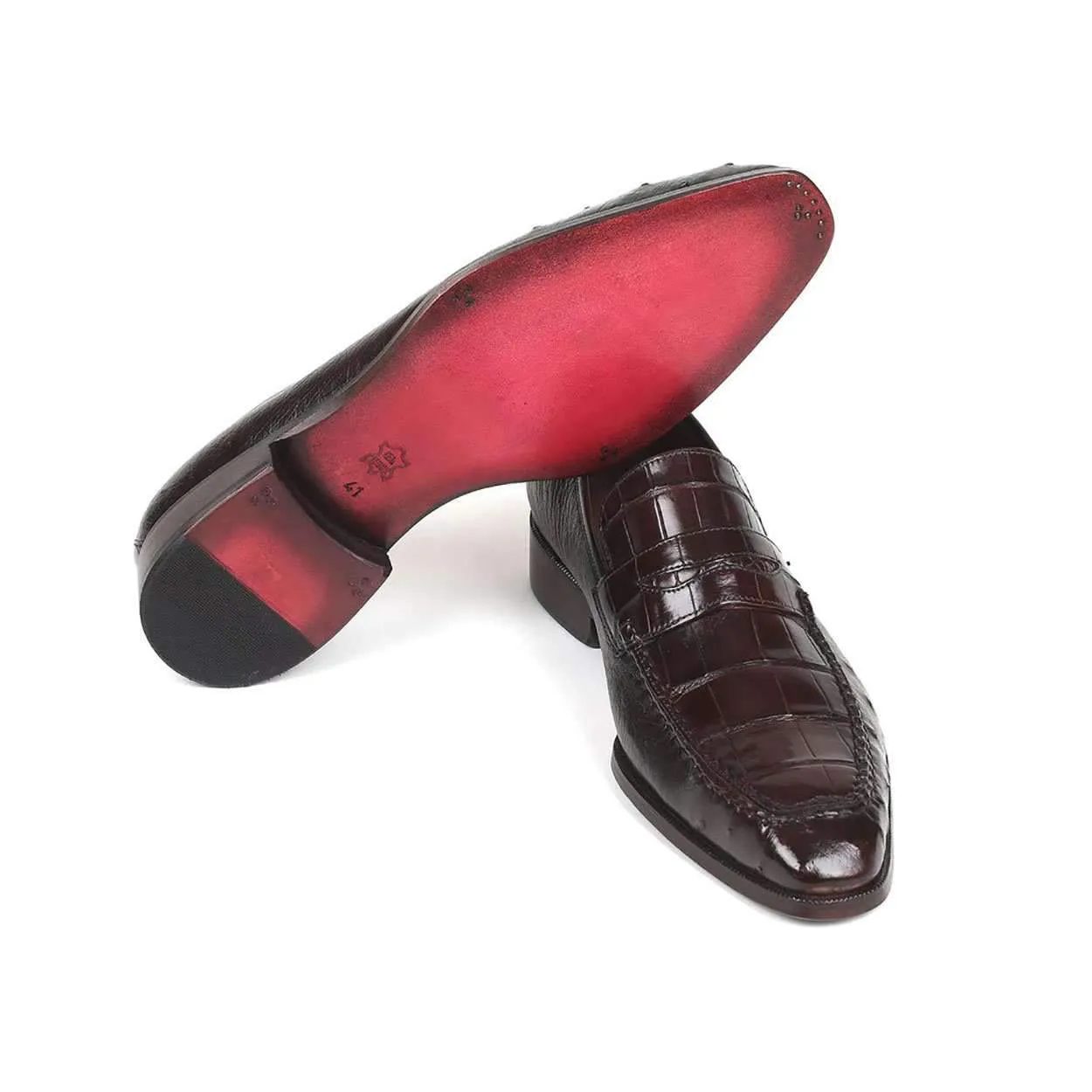Paul Parkman Men's Brown Crocodile & Ostrich Penny Loafers 19CR11-BRW (PM6106)