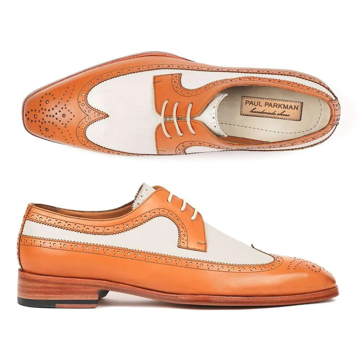 Paul Parkman Men's Cognac and Cream Calf-Skin Wingtip Derby Oxfords 924CC55 (PM6122)