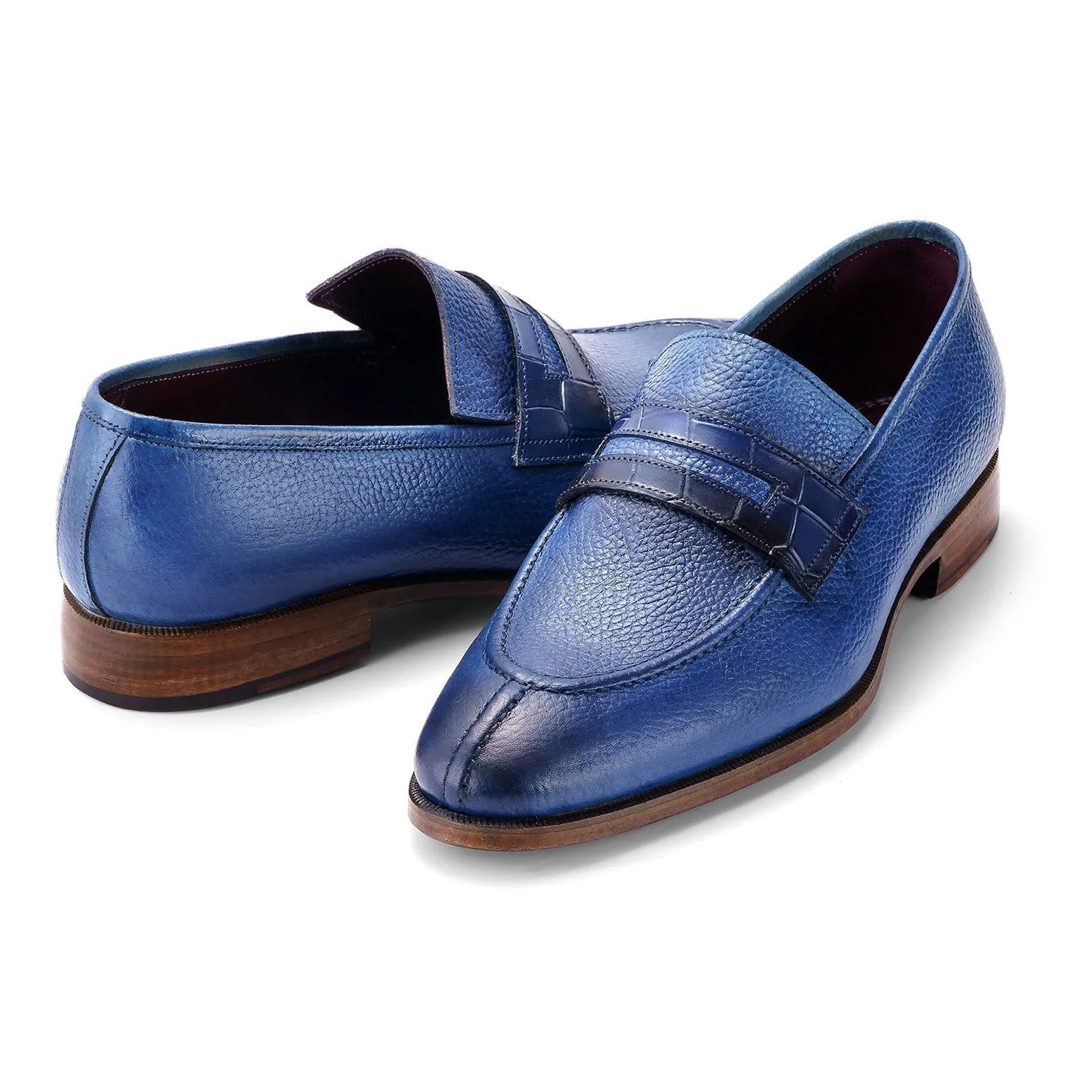 Paul Parkman Men's Shoes Full Grain Calf-Skin Leather Split-Toe Penny Loafers (PM6443)