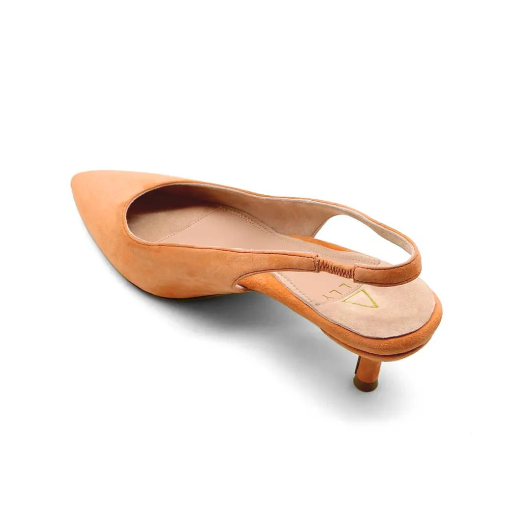 Peach Fuzz Suede Slingback Kitten Heel
