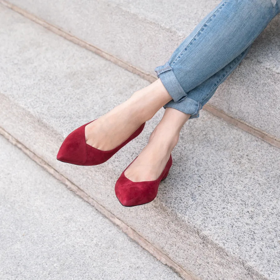 [SAMPLE] Gutsy Garnet Suede Flat