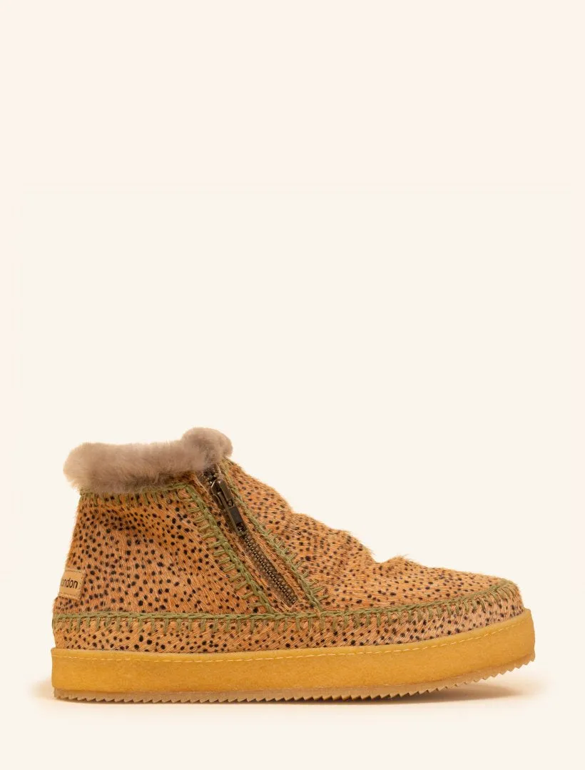 Setsu Low Side Zip Ankle Boot Brown Cheetah