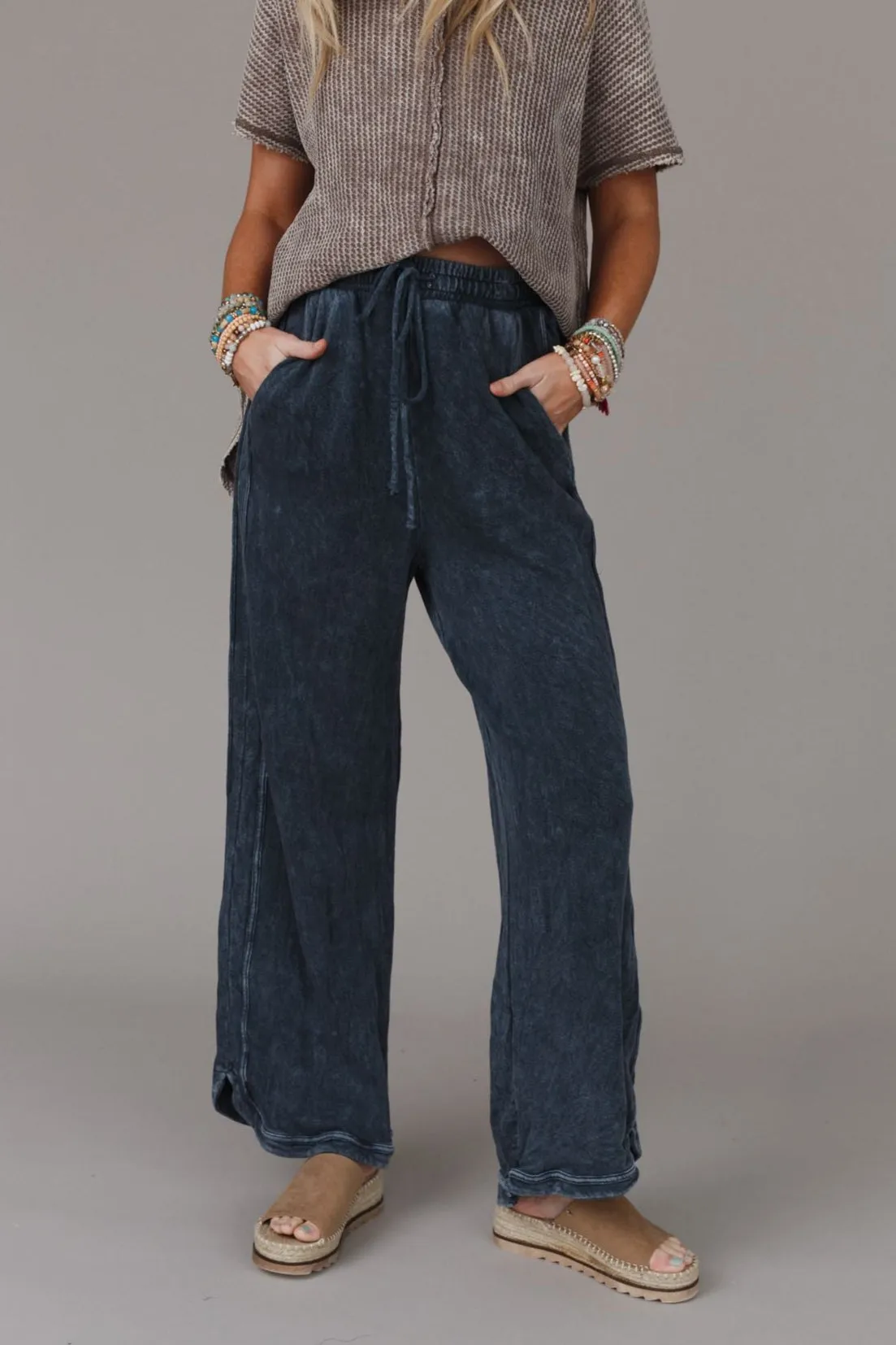 So Comfy Wide Leg Pant Full Length - Navy