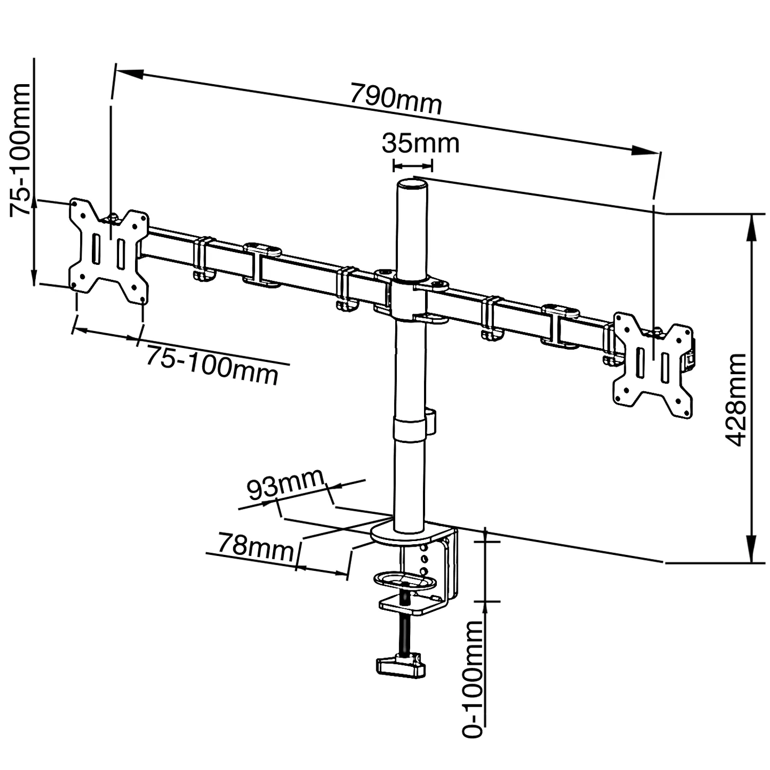 Standard Dual Monitor Mount,  Oversized for 2 LED-LCD Computer Monitors Up to 32"