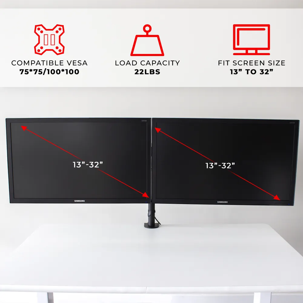 Standard Dual Monitor Mount,  Oversized for 2 LED-LCD Computer Monitors Up to 32"