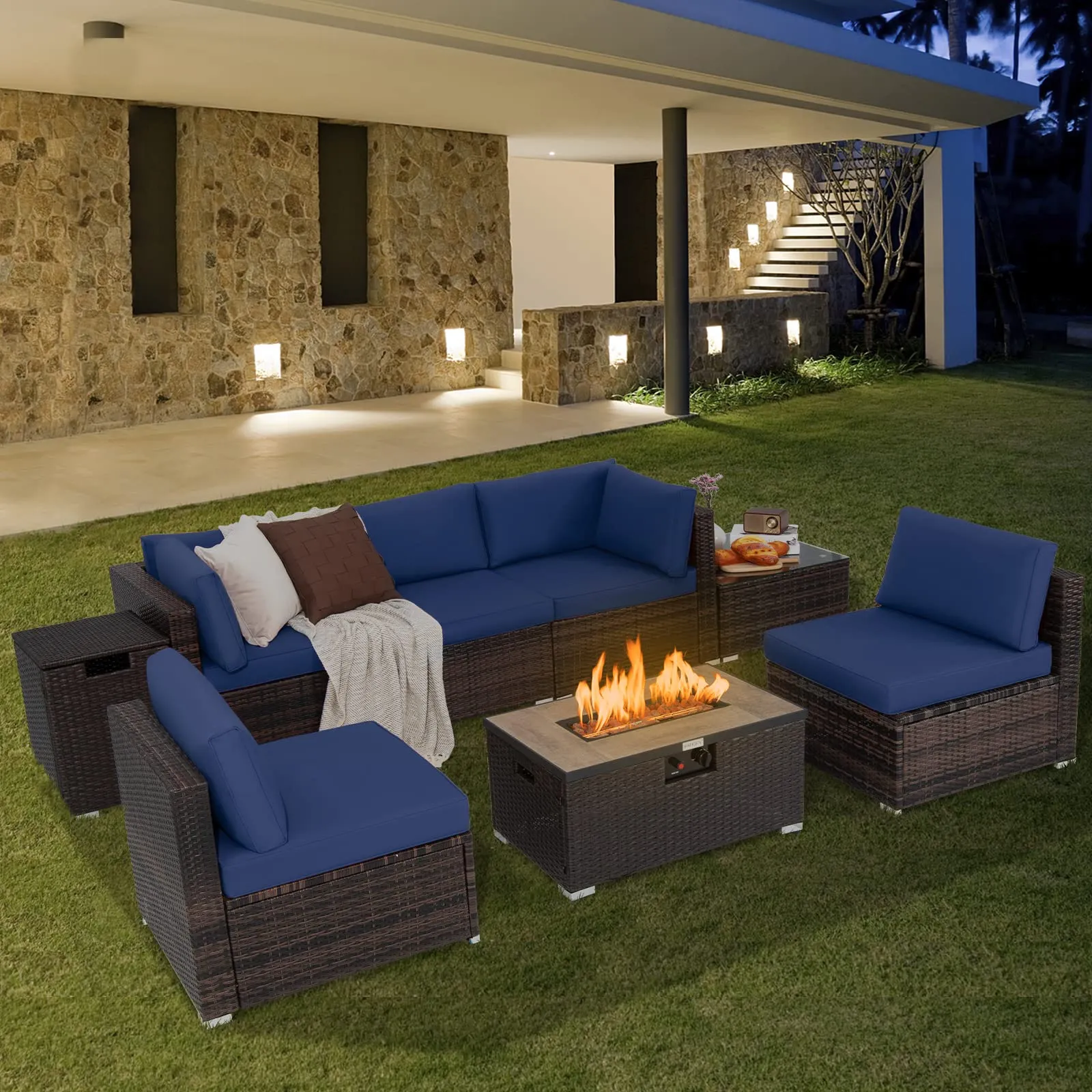 Tangkula 8 Piece Outdoor Wicker Sofa Set, Patio Rattan Conversation Set