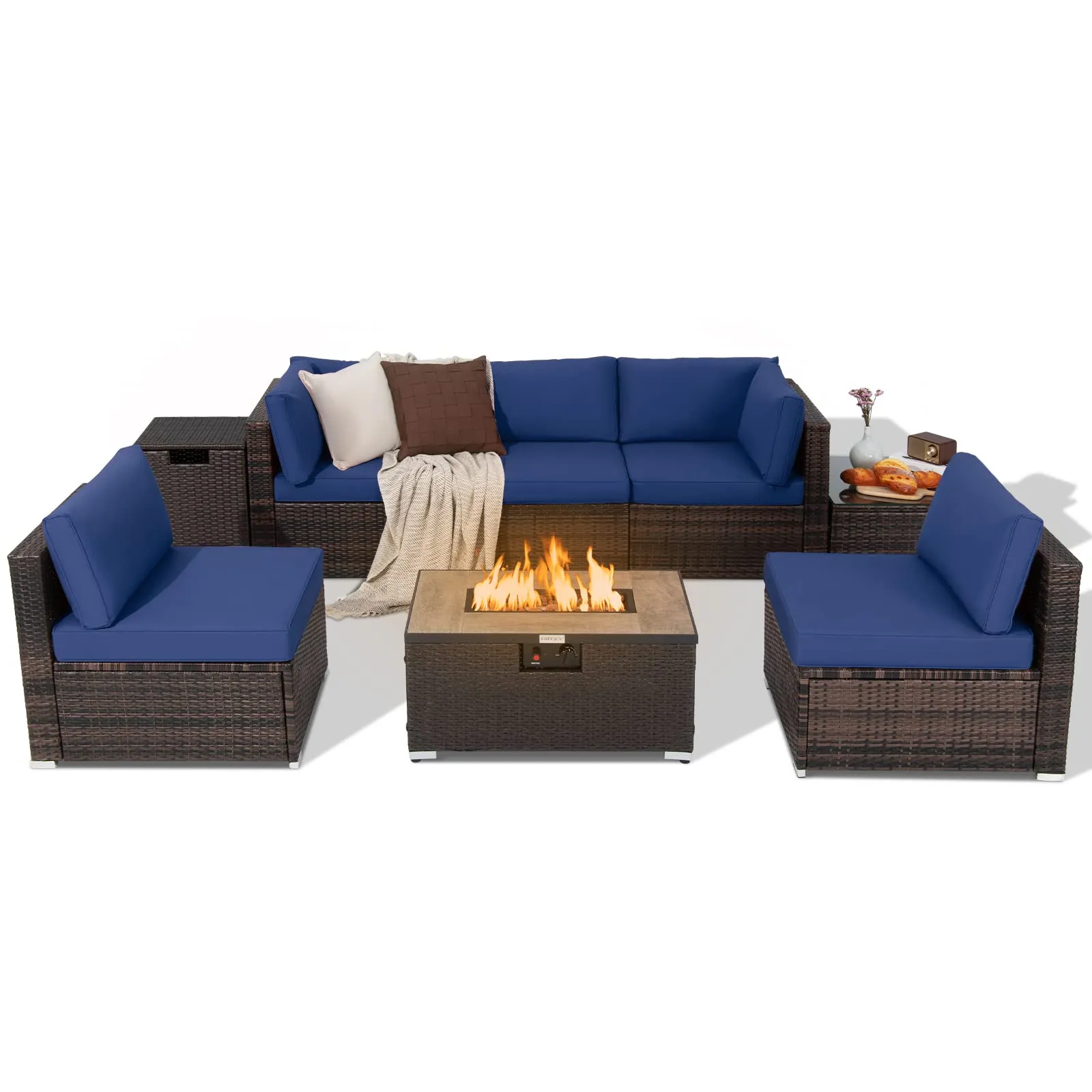 Tangkula 8 Piece Outdoor Wicker Sofa Set, Patio Rattan Conversation Set