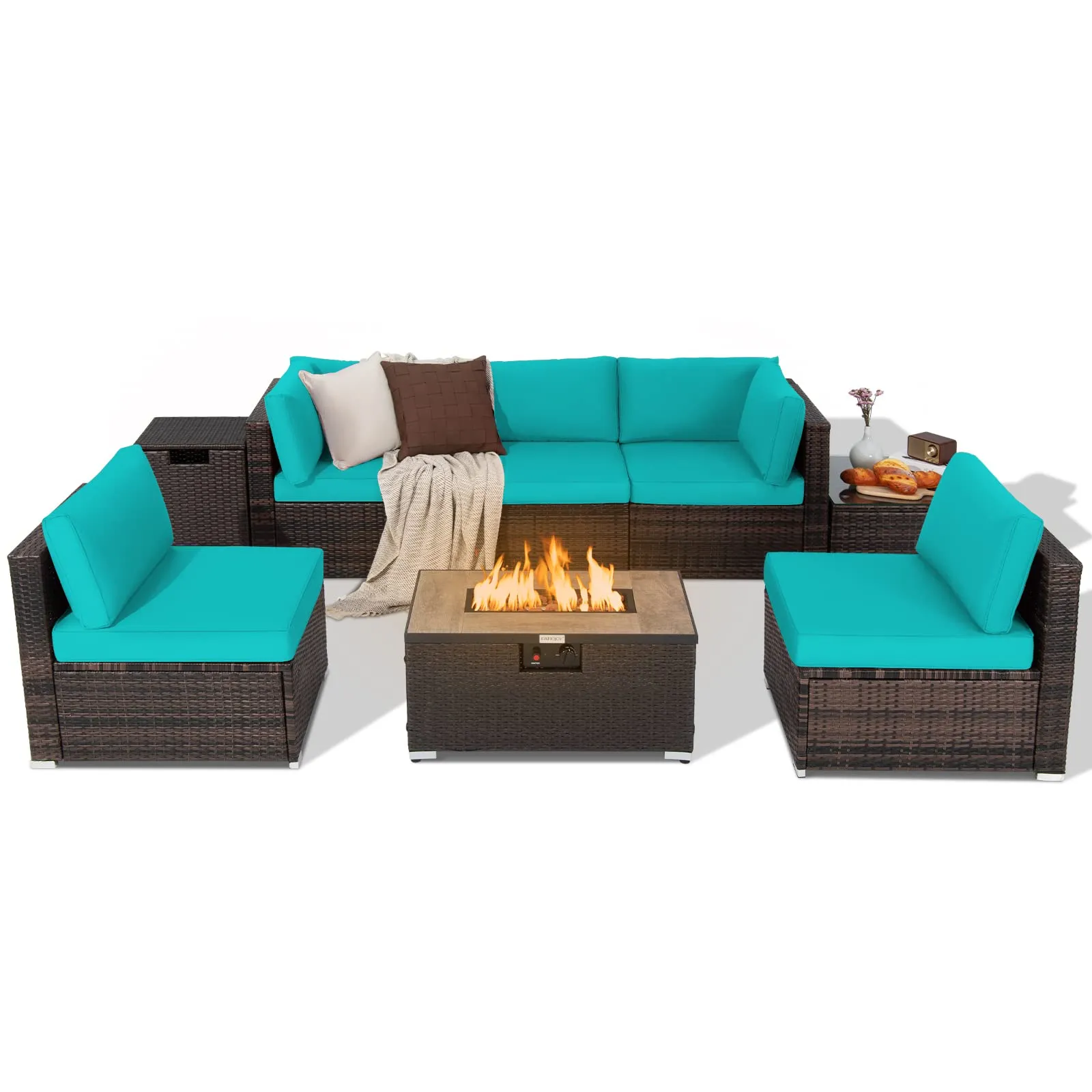 Tangkula 8 Piece Outdoor Wicker Sofa Set, Patio Rattan Conversation Set