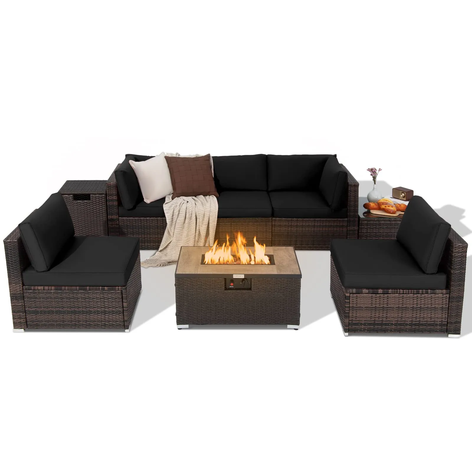 Tangkula 8 Piece Outdoor Wicker Sofa Set, Patio Rattan Conversation Set