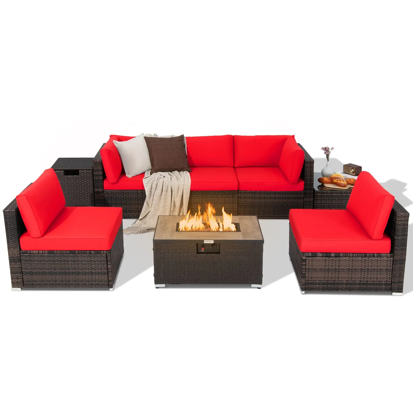 Tangkula 8 Piece Outdoor Wicker Sofa Set, Patio Rattan Conversation Set