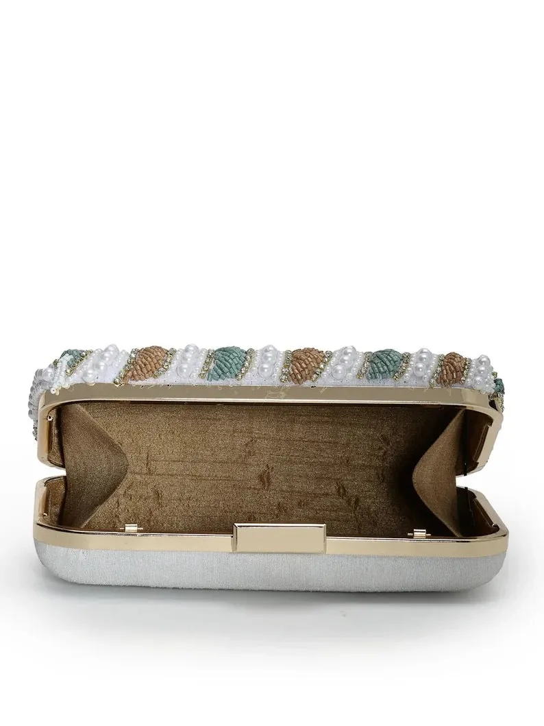 Traditional Embellished Faux Silk Box Clutch