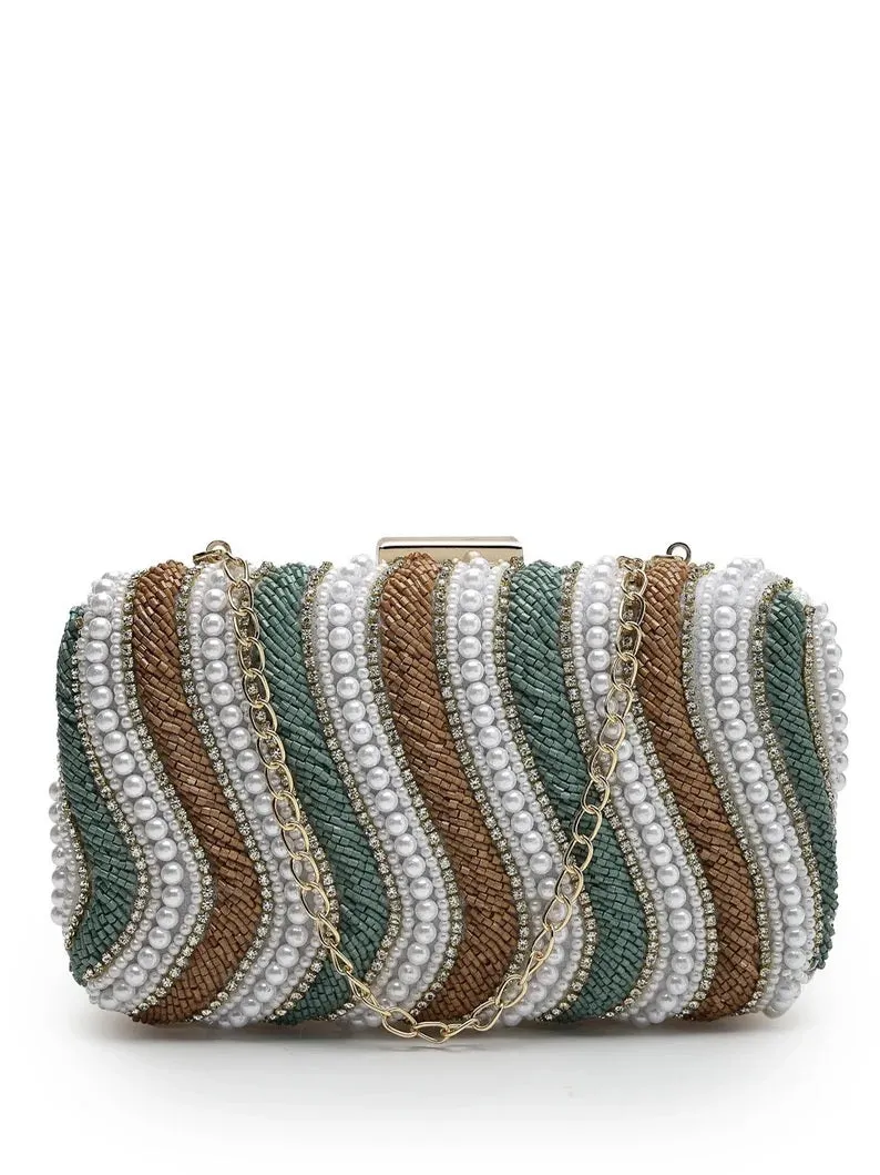 Traditional Embellished Faux Silk Box Clutch