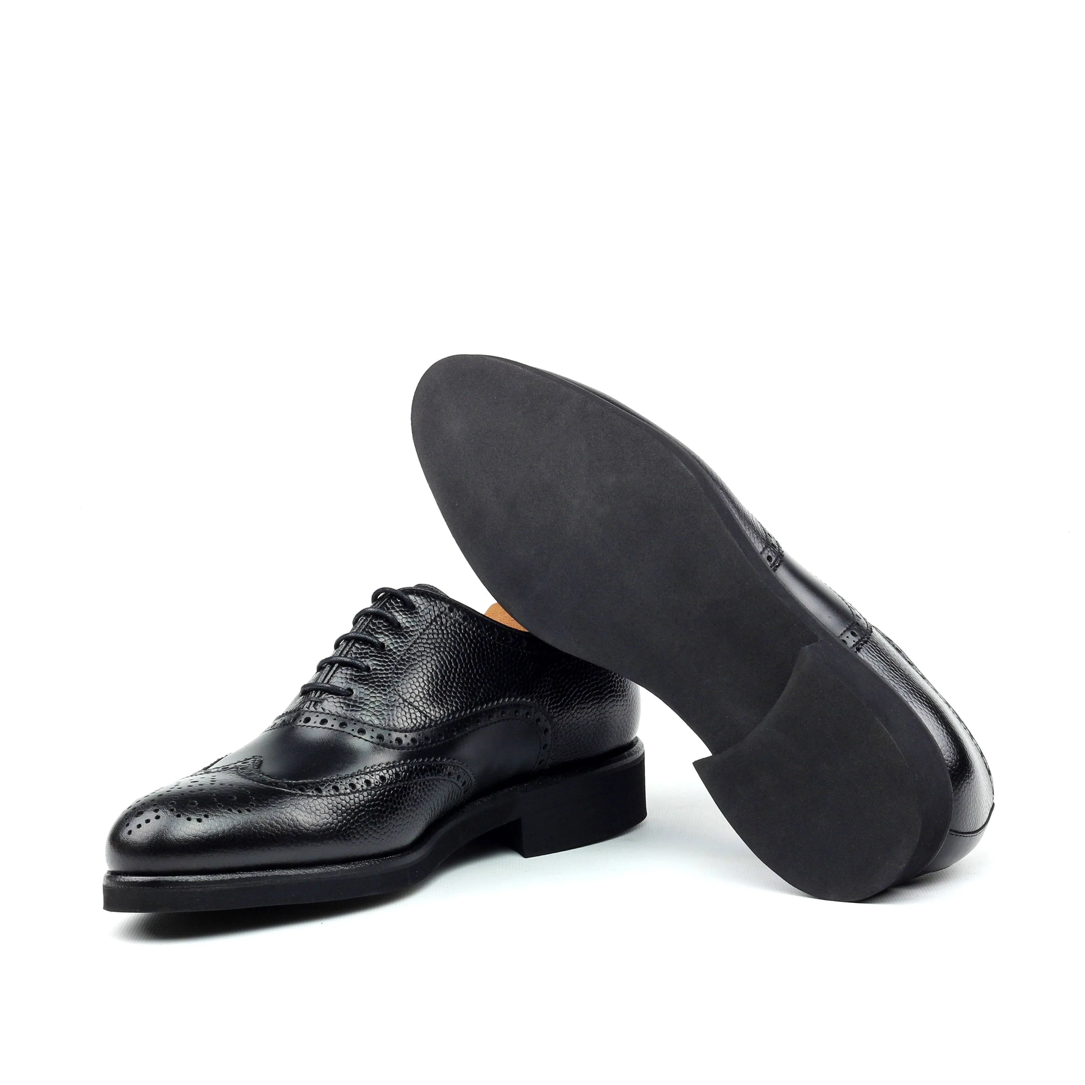 Unique Handcrafted Classic Black Box Calf Wingtip Oxford w/ Full Brogue by Le Ruux